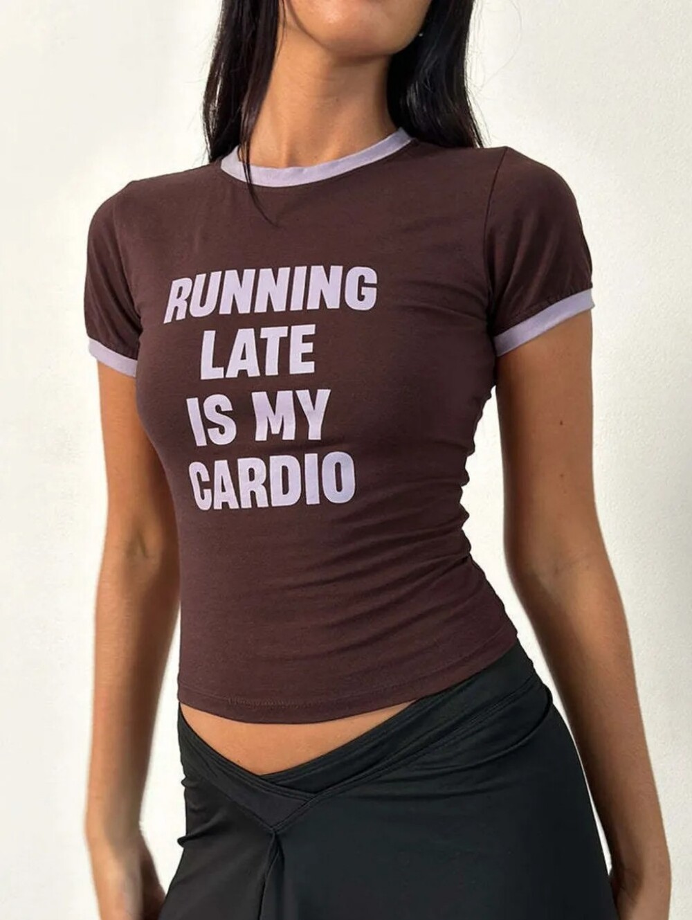 🌸Chestnut Brown Graphic Ringer Tee | Running Late Is My Cardio